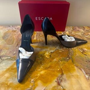 Escada Pumps Heels Black & Brown Leather Size 8.5 Vintage $385